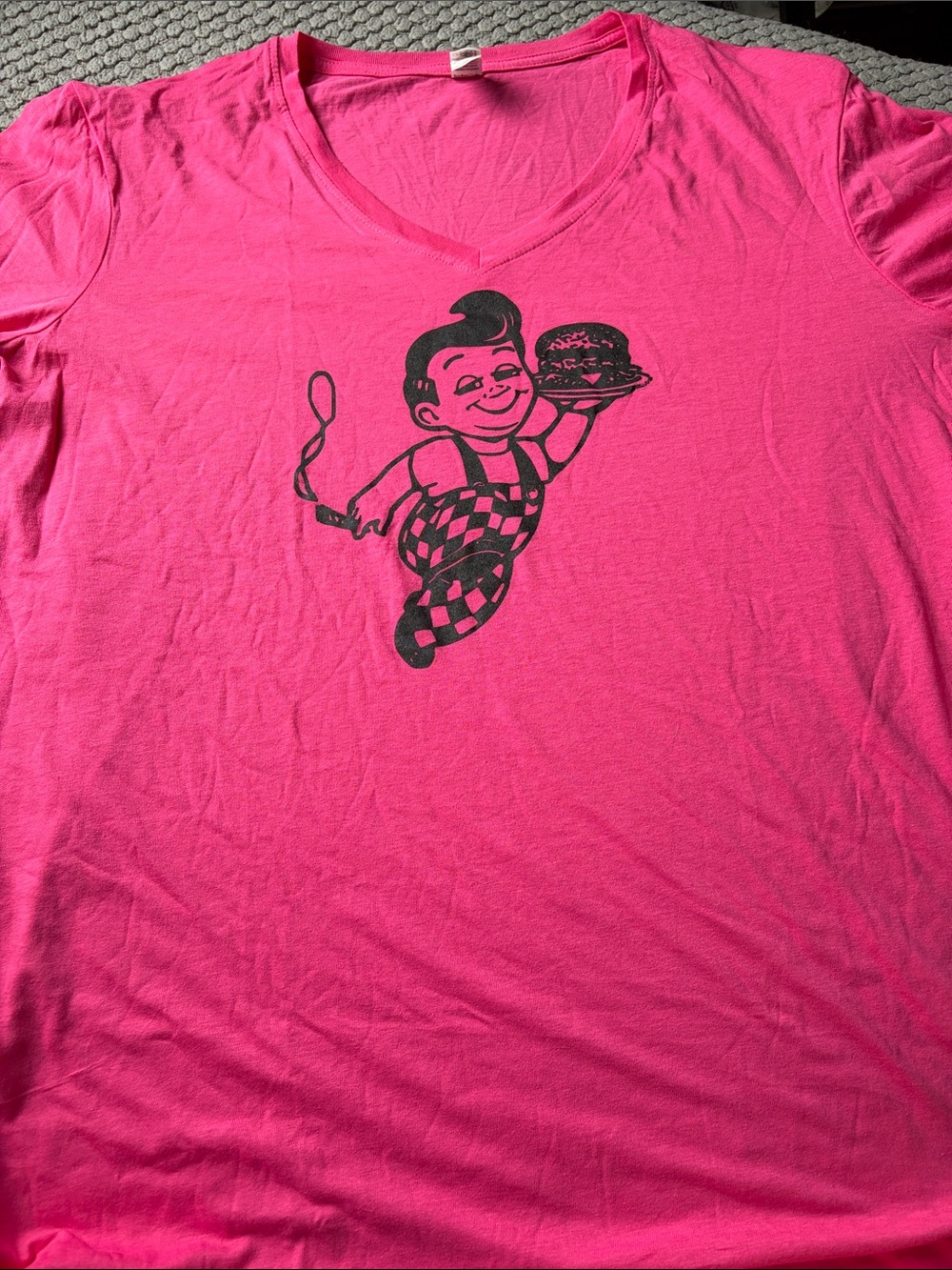 Hot Pink Graphic V-Neck Tee with a Smoking Big Boy